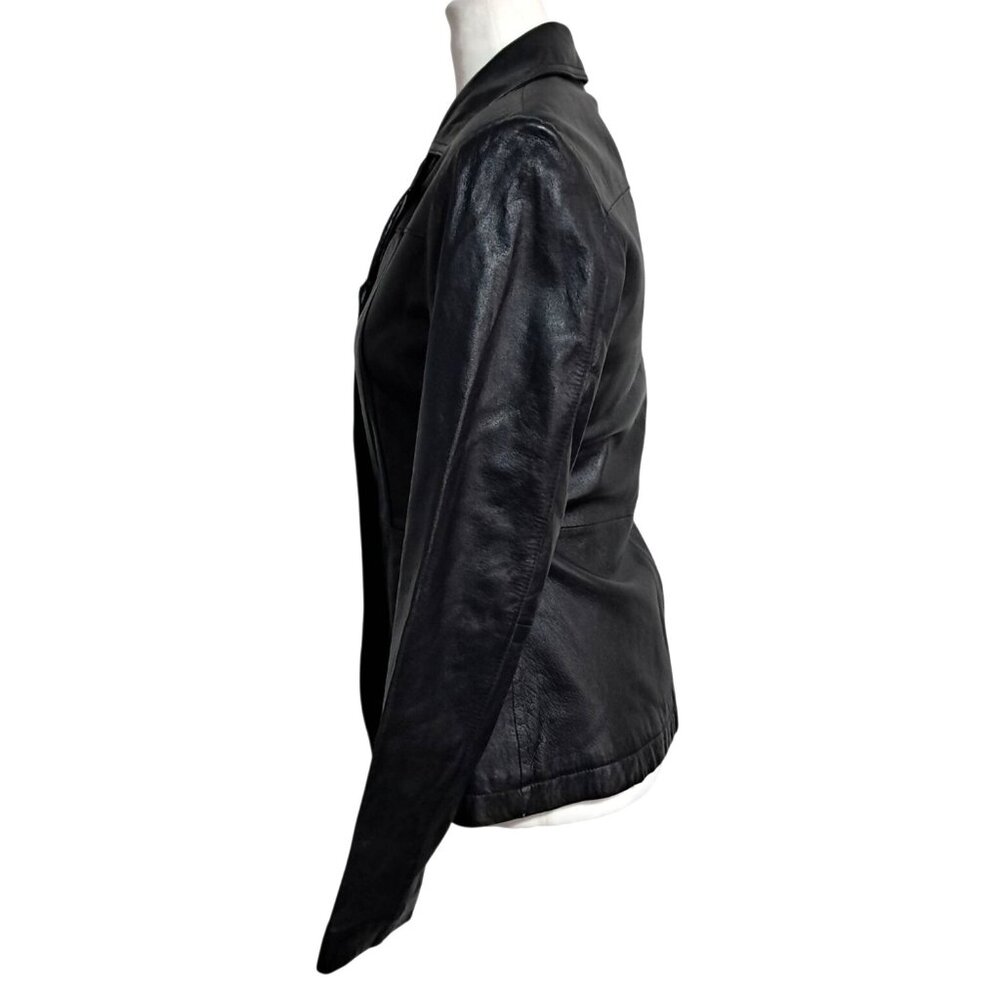 Vintage 1990s Wilsons Leather Maxima Womens XS Black Fitted Blazer Jacket - Picture 9 of 12